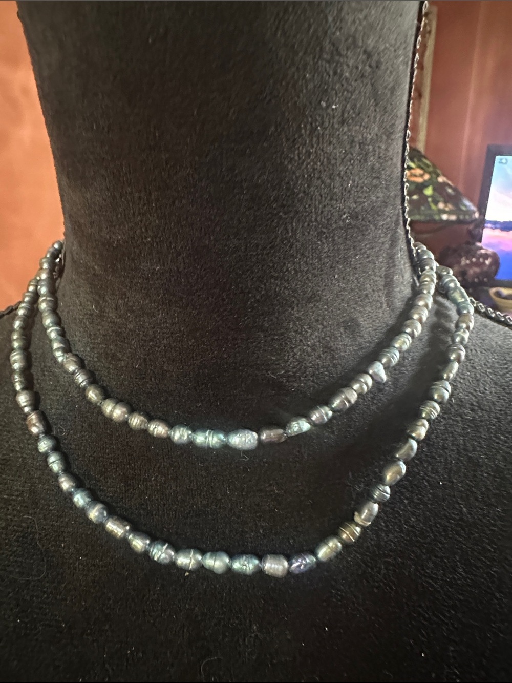 Iridescent Black Freshwater Pearl Double-Strand Necklace